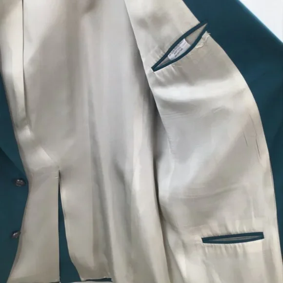 Vintage 46L Men's Teal Blue Blazer Jacket Vented Single Breasted Fully Lined - Picture 6 of 13